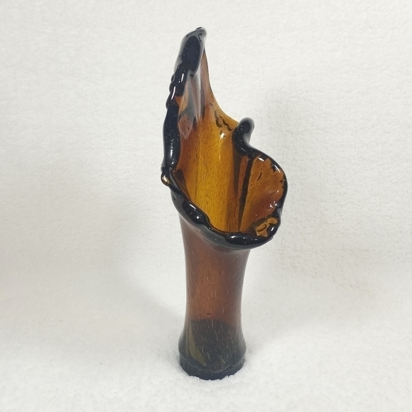 Vintage Amber Brown Root Beer Hand Blown Vase - Picture 6 of 12